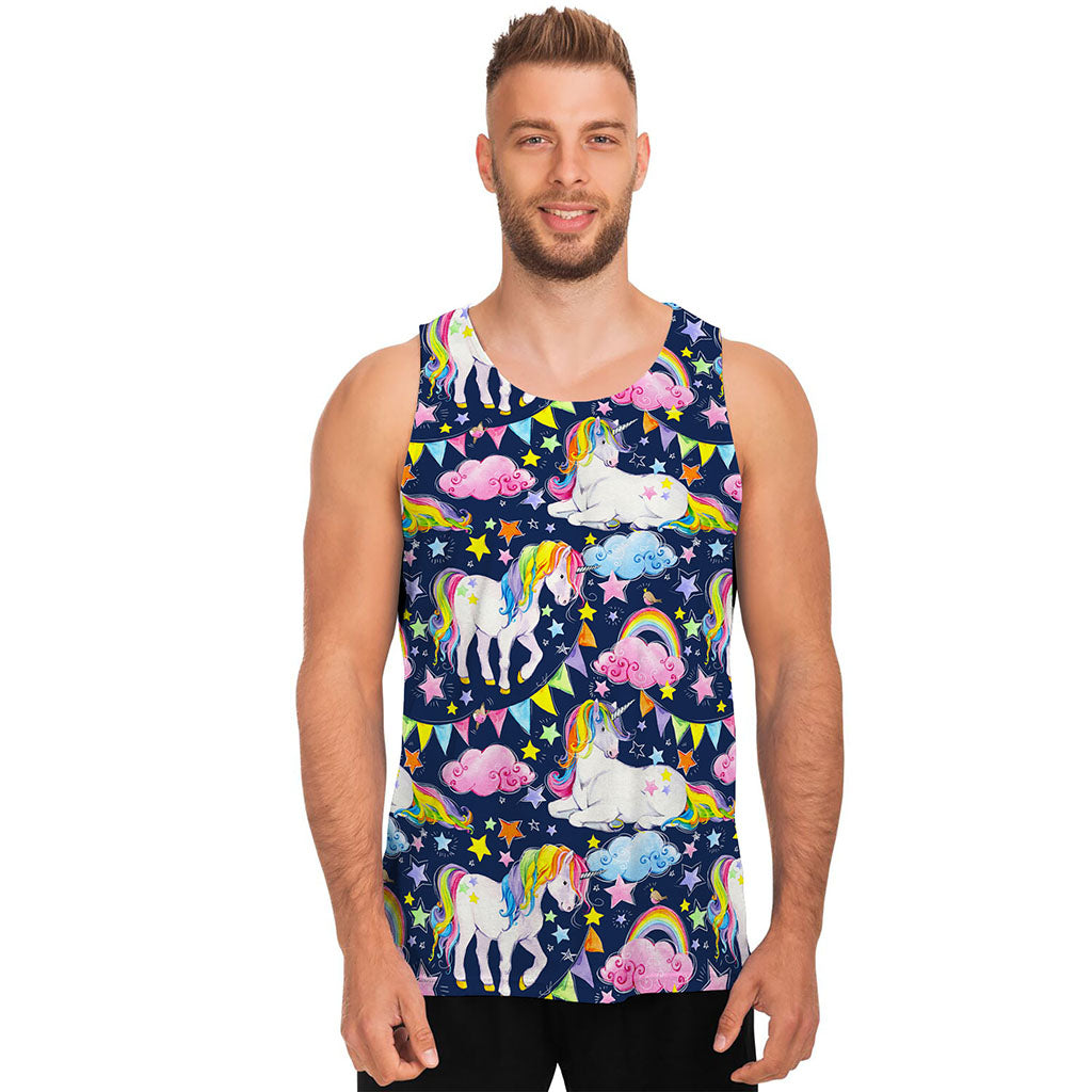 Unicorn Night Festival Pattern Print Men's Tank Top