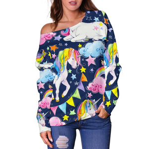 Unicorn Night Festival Pattern Print Off Shoulder Sweatshirt GearFrost