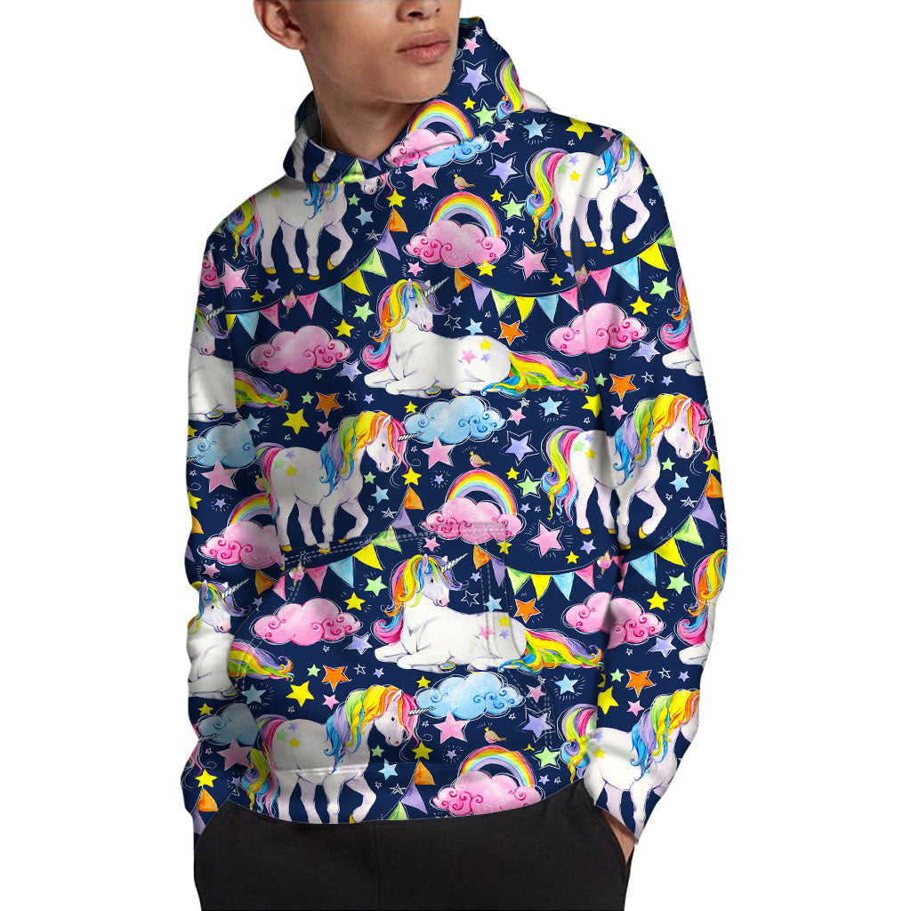 Unicorn Night Festival Pattern Print Pullover Hoodie