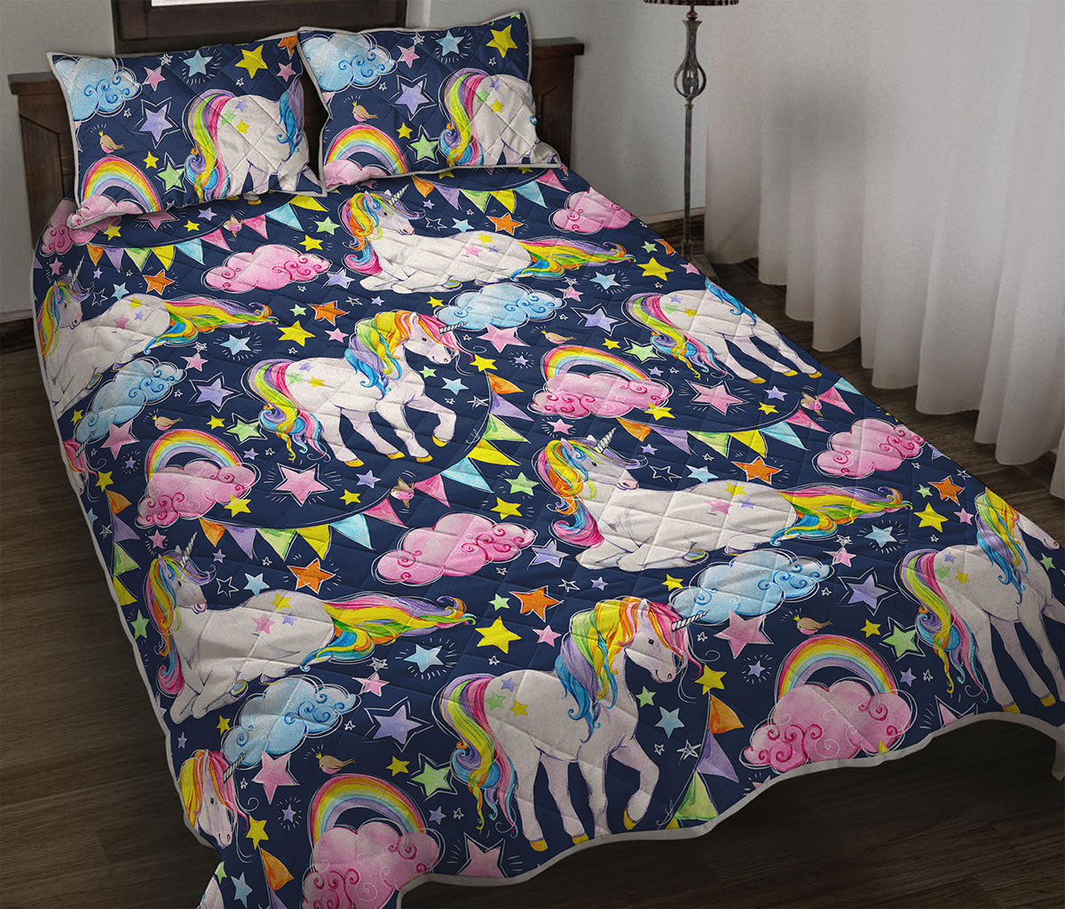 Unicorn Night Festival Pattern Print Quilt Bed Set