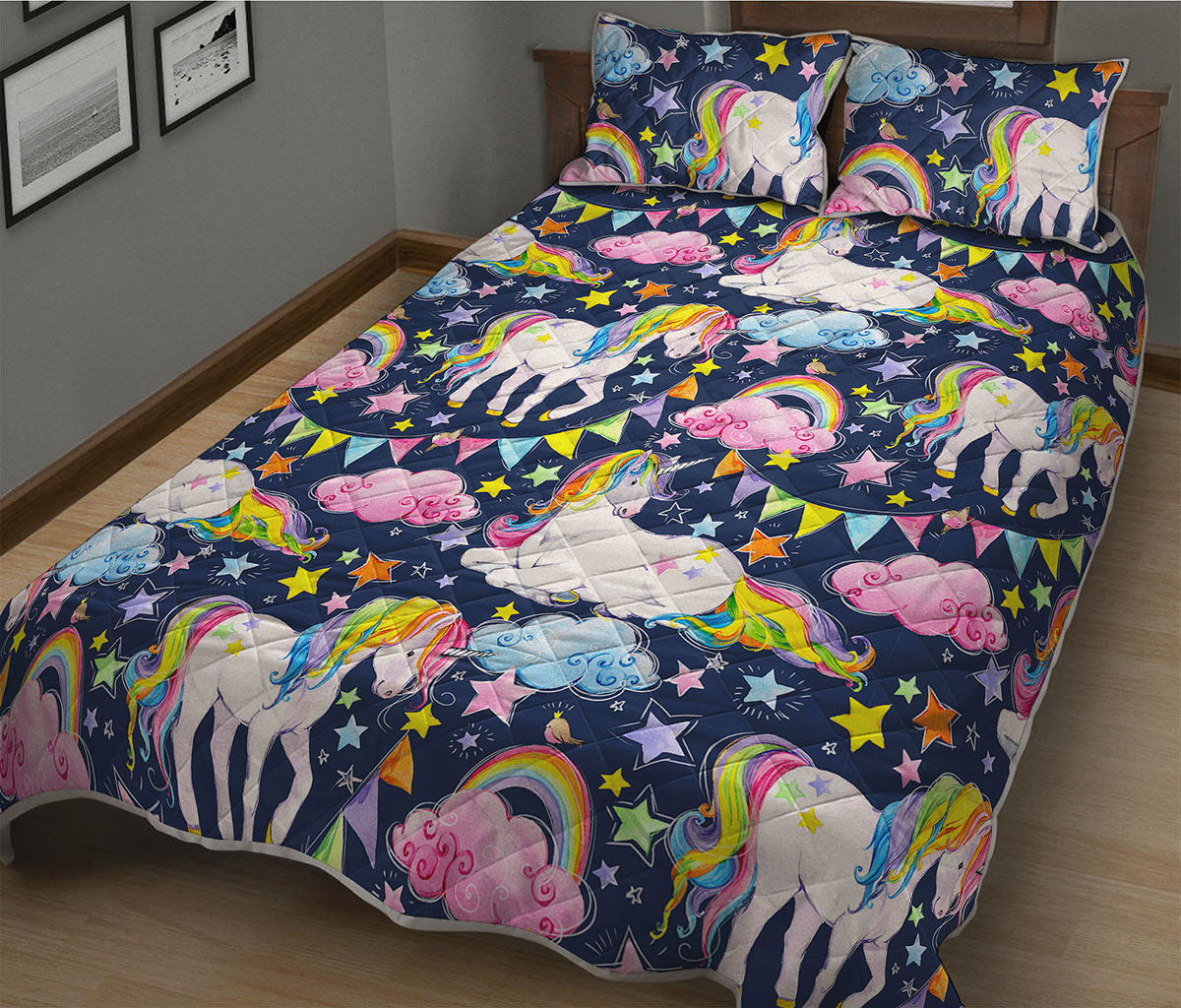 Unicorn Night Festival Pattern Print Quilt Bed Set