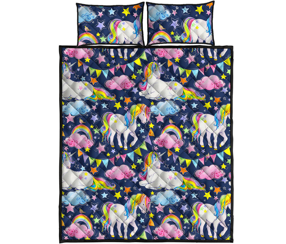 Unicorn Night Festival Pattern Print Quilt Bed Set