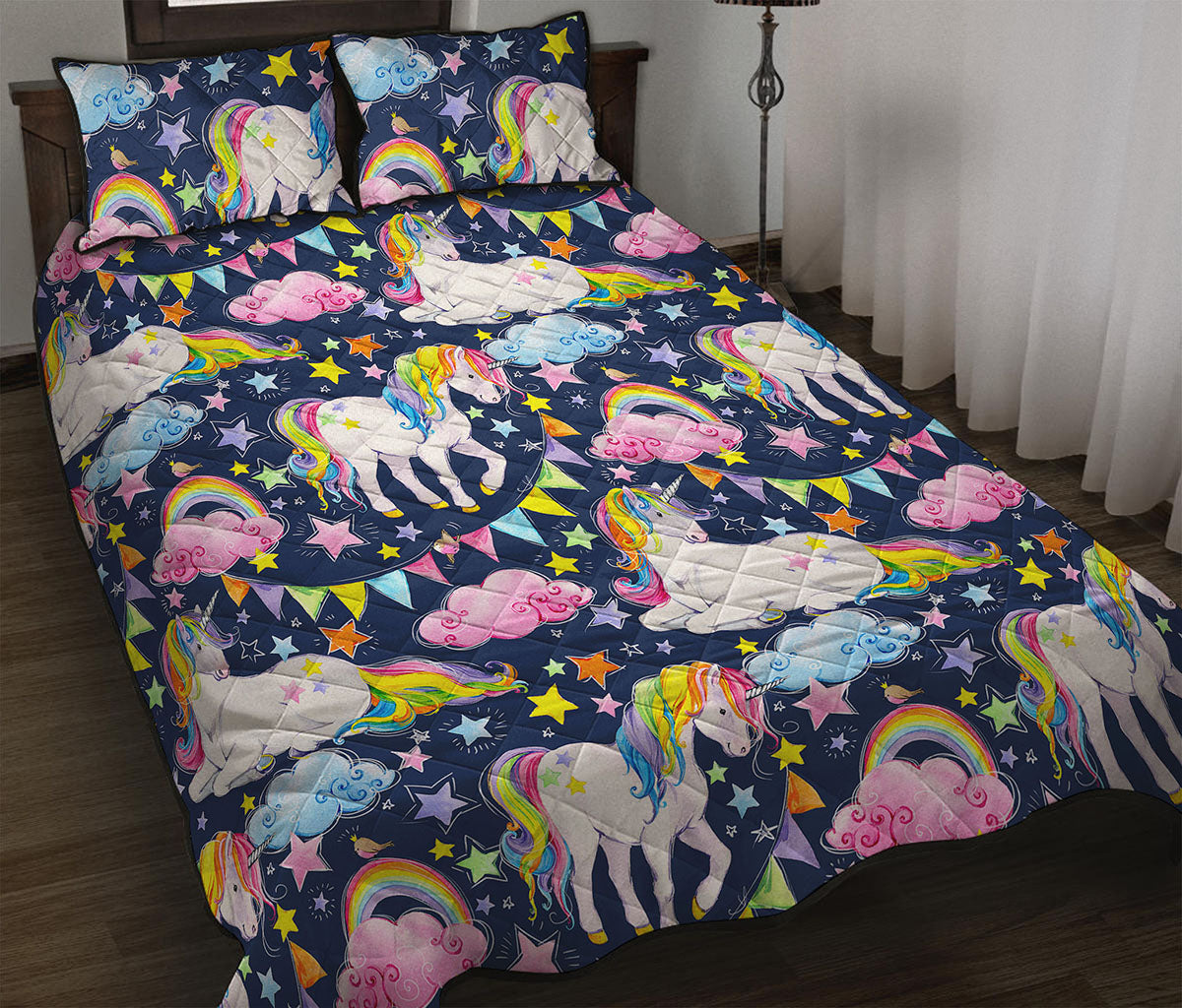 Unicorn Night Festival Pattern Print Quilt Bed Set