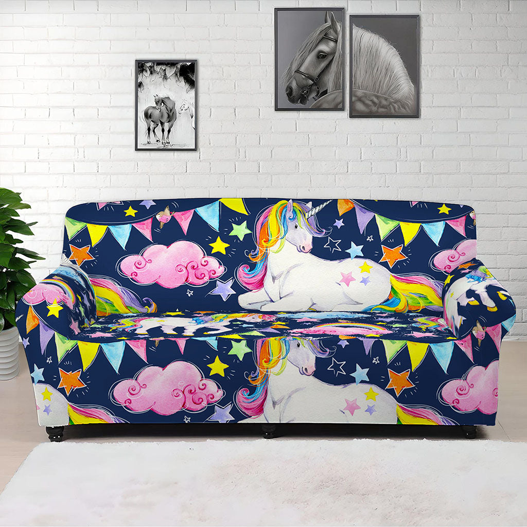 Unicorn Night Festival Pattern Print Sofa Cover