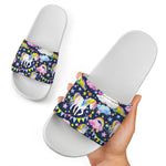 Unicorn Night Festival Pattern Print White Slide Sandals