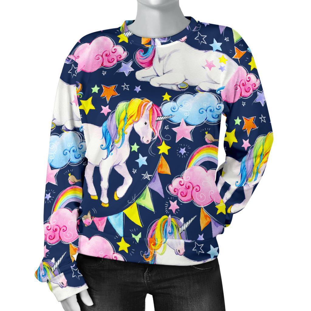 Unicorn Night Festival Pattern Print Women's Crewneck Sweatshirt GearFrost