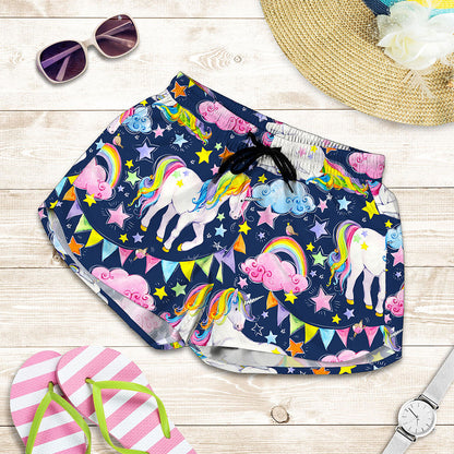 Unicorn Night Festival Pattern Print Women's Shorts