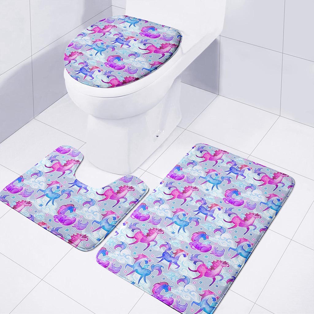 Unicorn Paradise Pattern Print 3 Piece Bath Mat Set