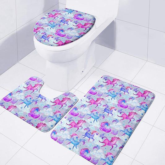 Unicorn Paradise Pattern Print 3 Piece Bath Mat Set