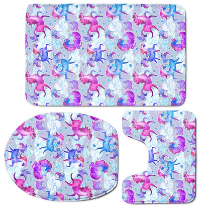 Unicorn Paradise Pattern Print 3 Piece Bath Mat Set