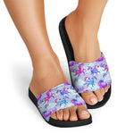 Unicorn Paradise Pattern Print Black Slide Sandals