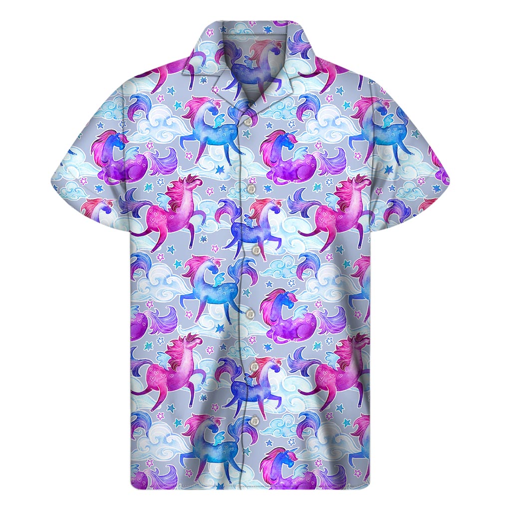 Unicorn Paradise Pattern Print Men's Short Sleeve Shirt