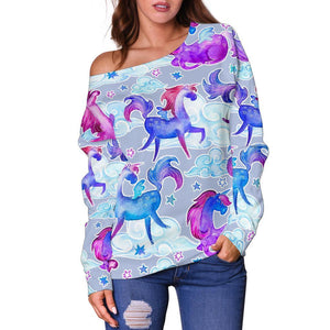 Unicorn Paradise Pattern Print Off Shoulder Sweatshirt GearFrost