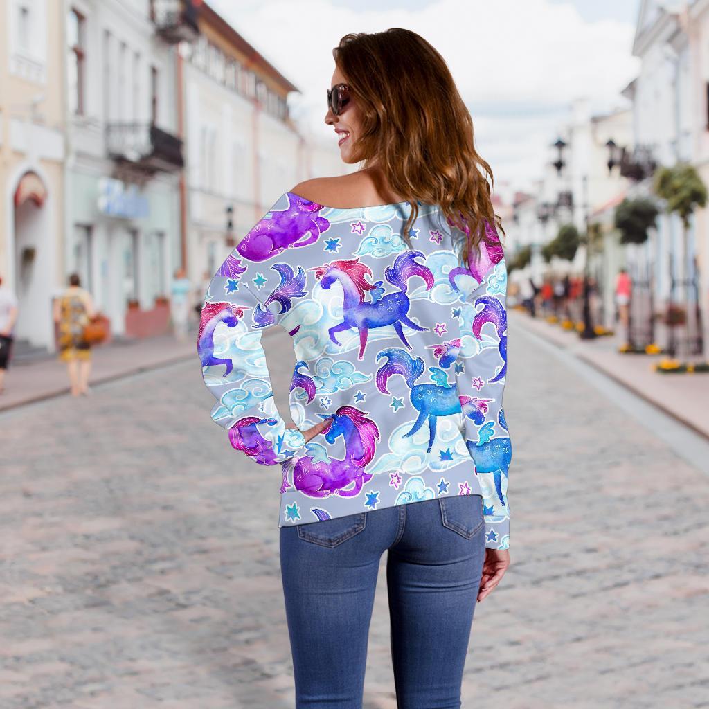 Unicorn Paradise Pattern Print Off Shoulder Sweatshirt GearFrost