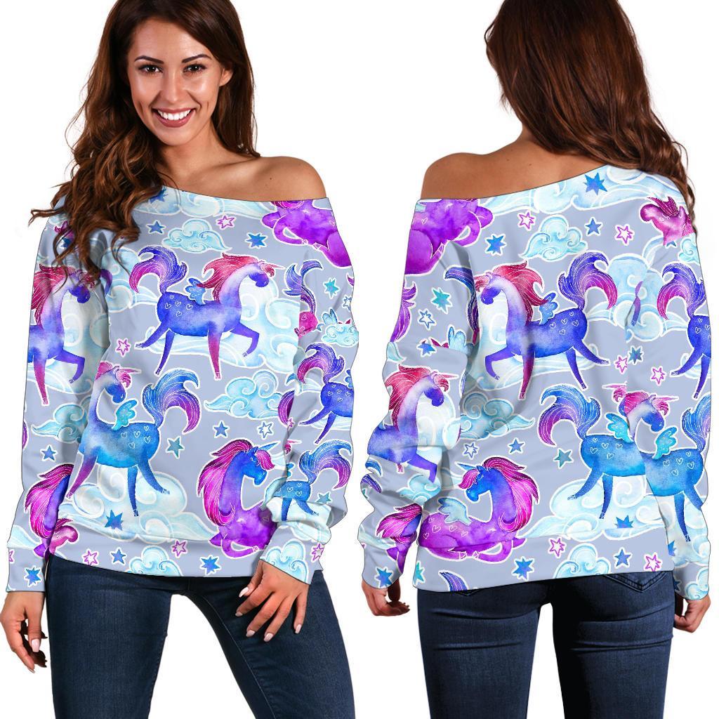 Unicorn Paradise Pattern Print Off Shoulder Sweatshirt GearFrost