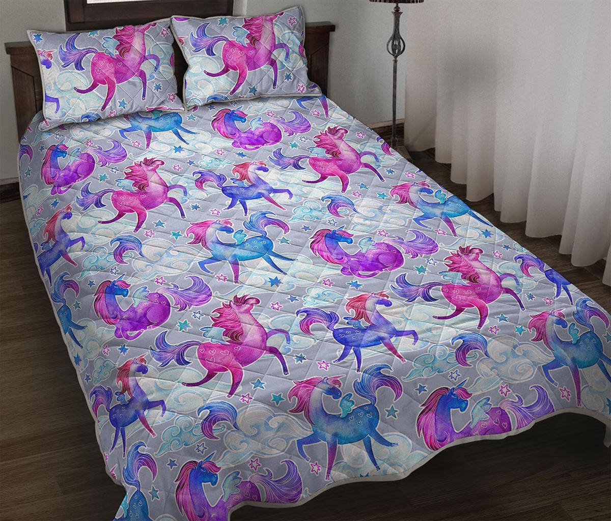 Unicorn Paradise Pattern Print Quilt Bed Set