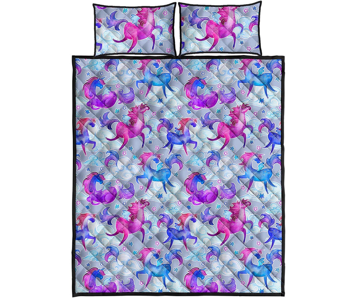 Unicorn Paradise Pattern Print Quilt Bed Set