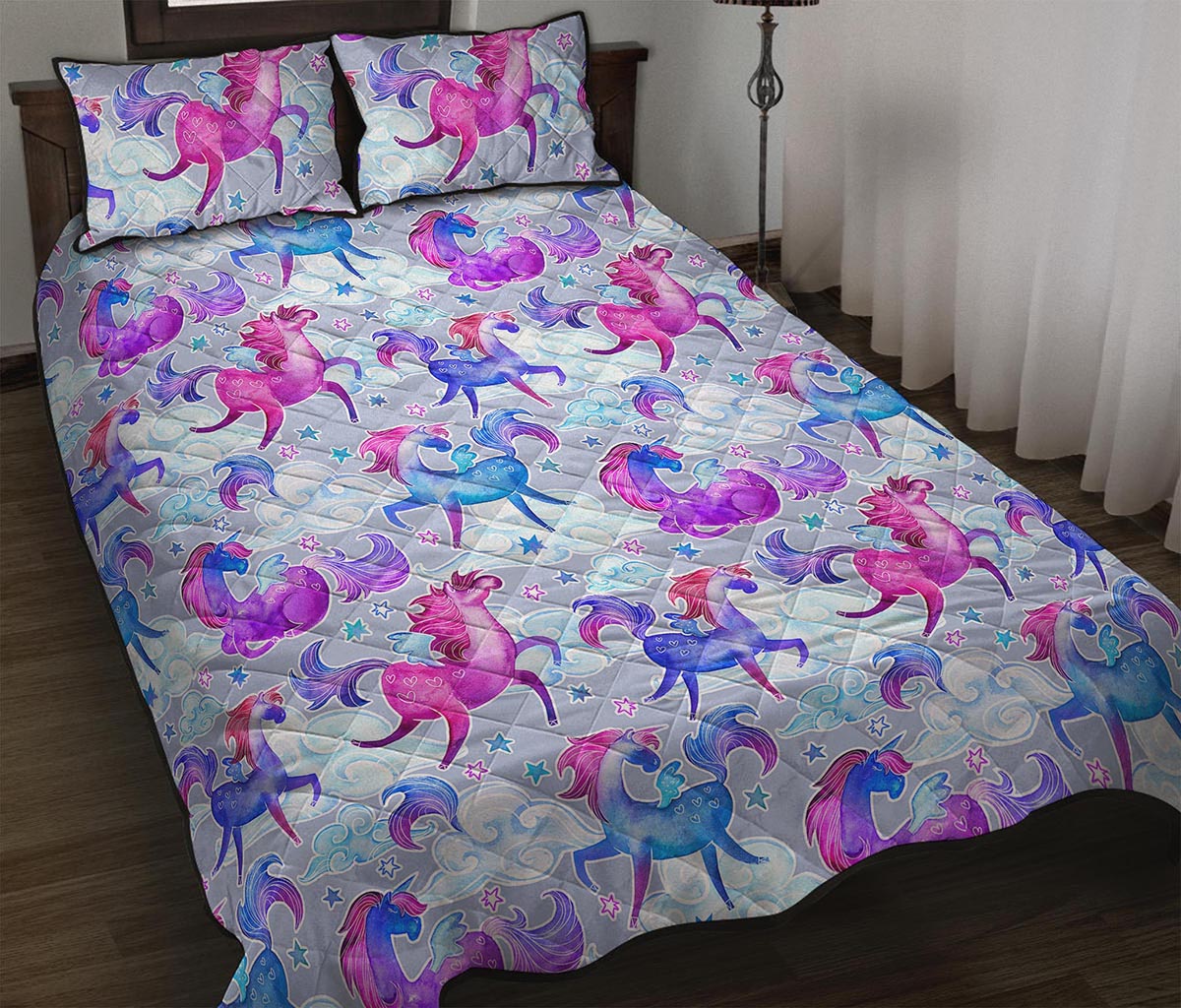 Unicorn Paradise Pattern Print Quilt Bed Set