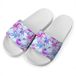 Unicorn Paradise Pattern Print White Slide Sandals