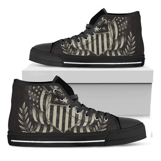 United We Stand American Flag Print Black High Top Shoes
