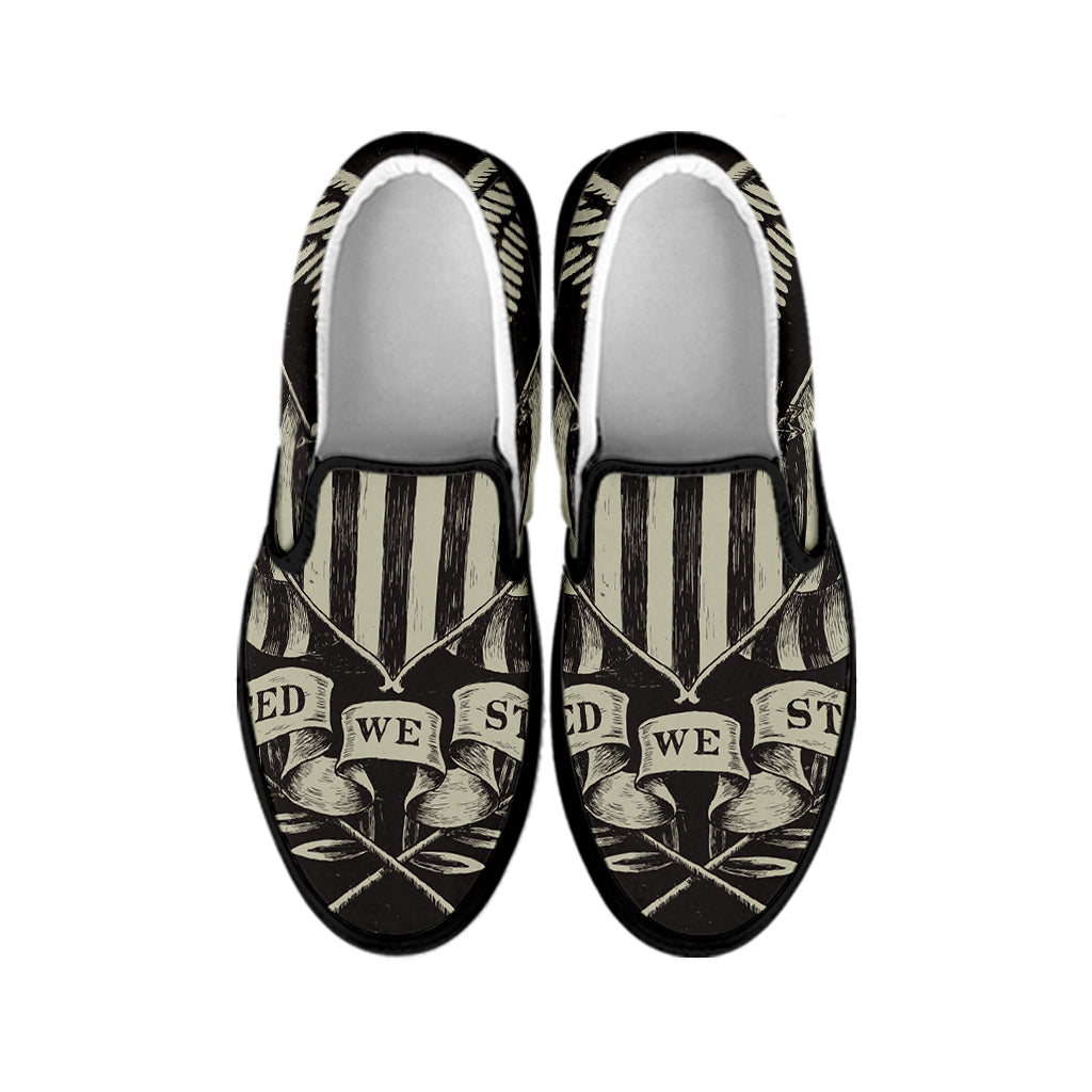 United We Stand American Flag Print Black Slip On Shoes