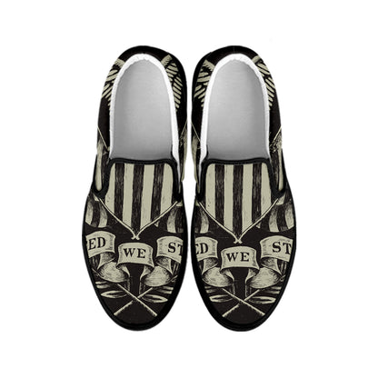United We Stand American Flag Print Black Slip On Shoes