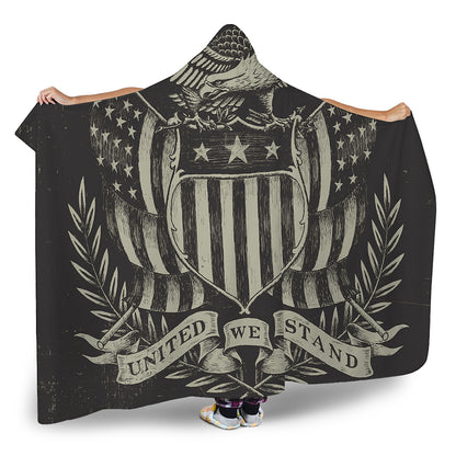 United We Stand American Flag Print Hooded Blanket