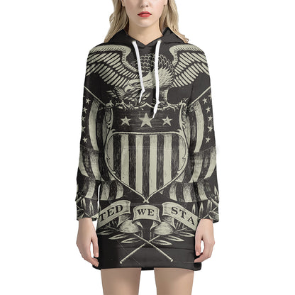 United We Stand American Flag Print Pullover Hoodie Dress