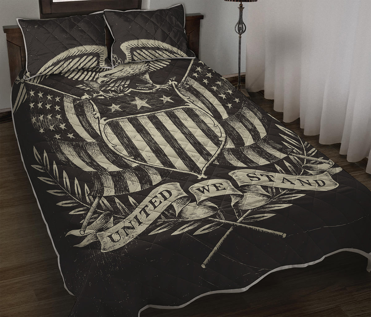 United We Stand American Flag Print Quilt Bed Set