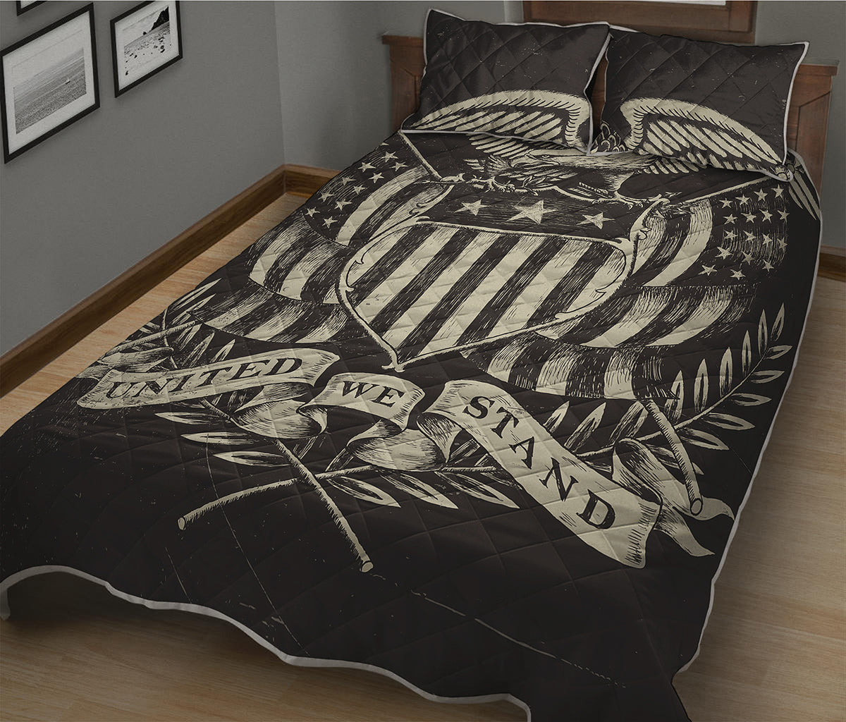 United We Stand American Flag Print Quilt Bed Set