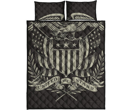 United We Stand American Flag Print Quilt Bed Set