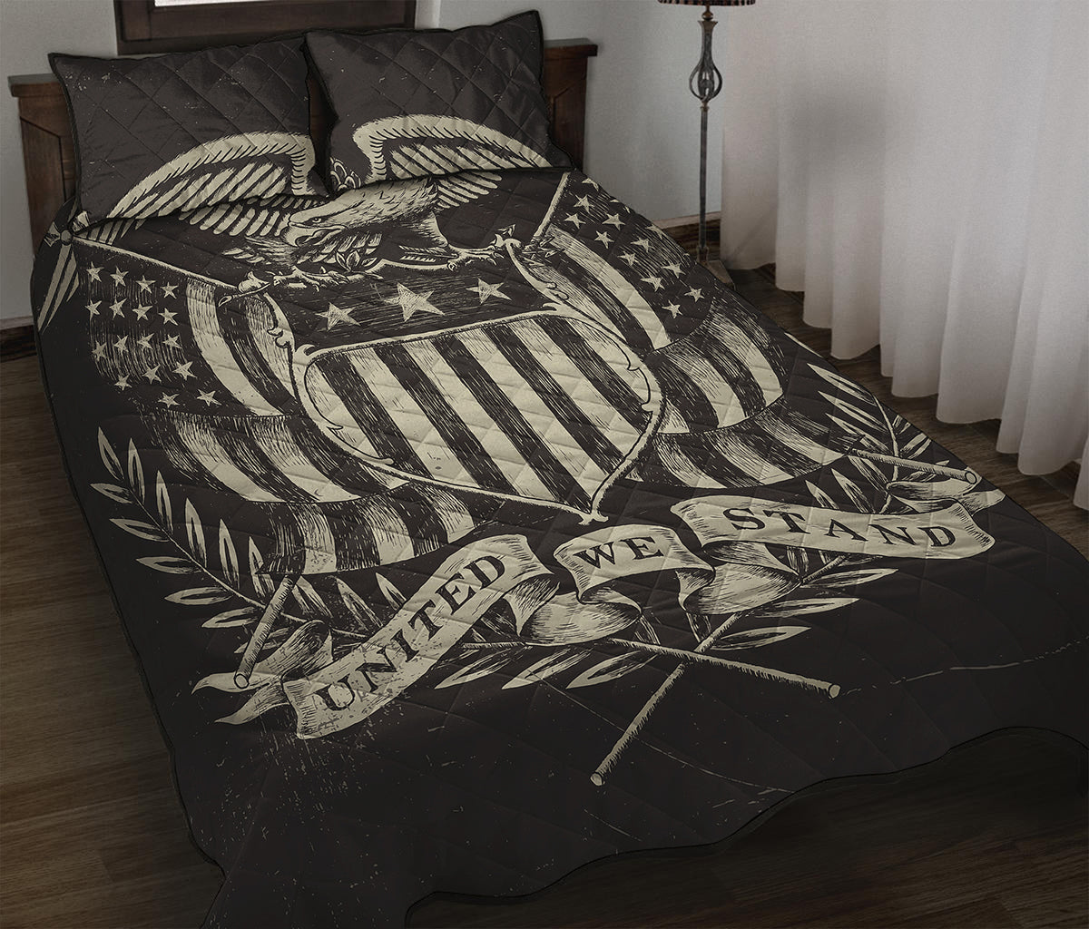 United We Stand American Flag Print Quilt Bed Set