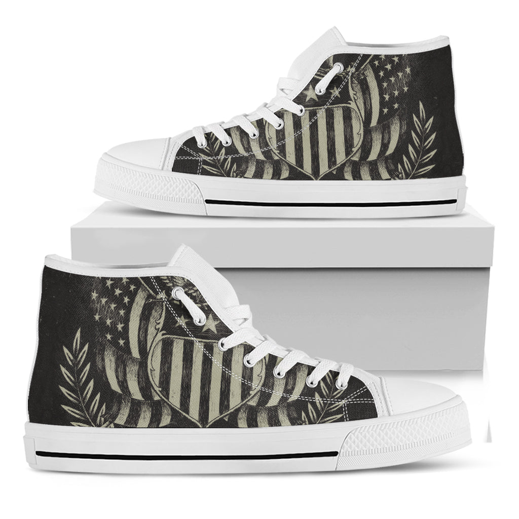 United We Stand American Flag Print White High Top Shoes