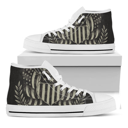 United We Stand American Flag Print White High Top Shoes