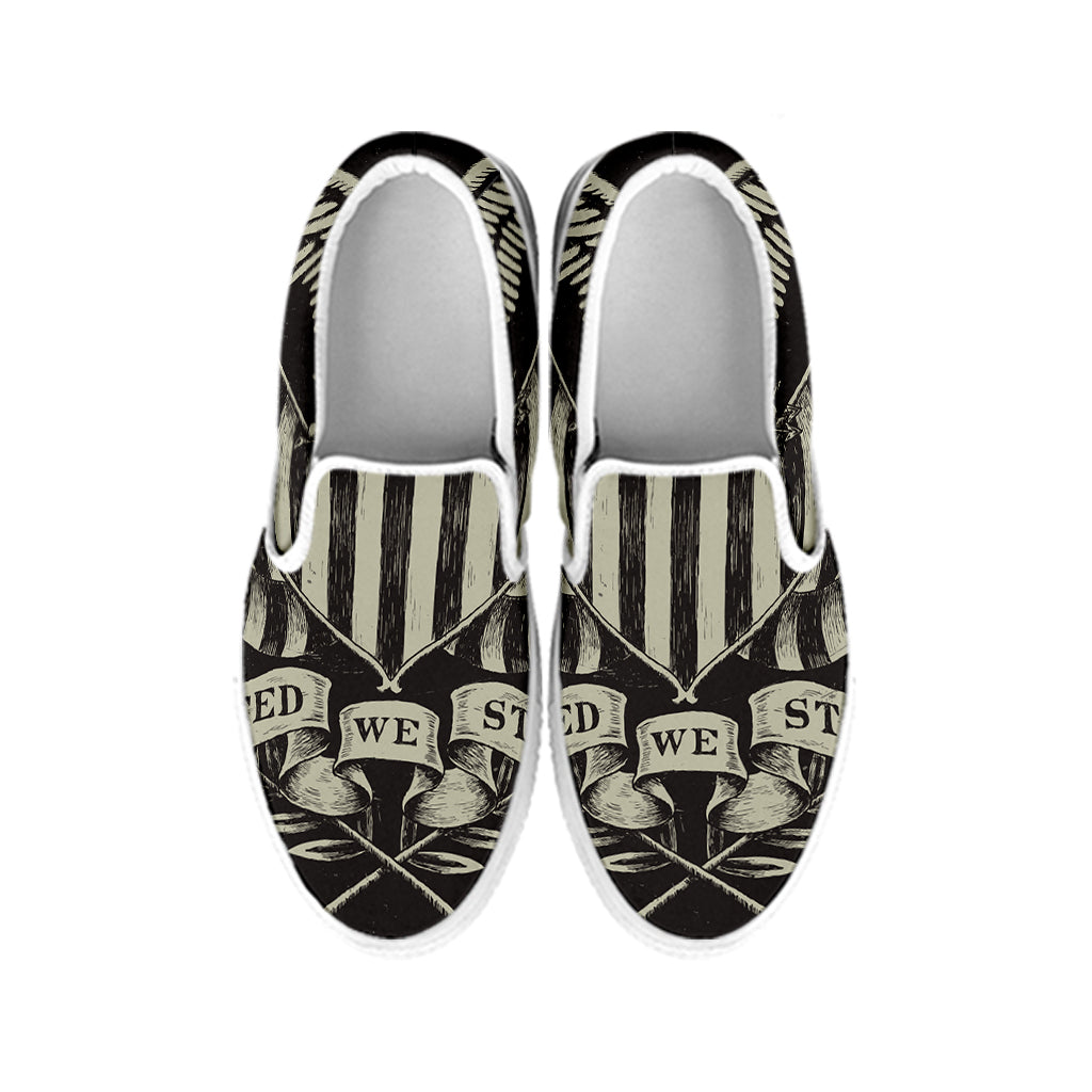 United We Stand American Flag Print White Slip On Shoes