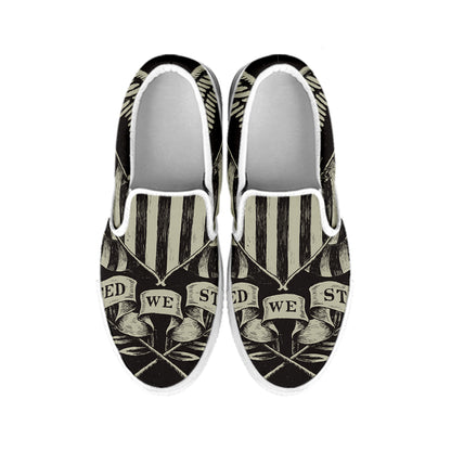 United We Stand American Flag Print White Slip On Shoes