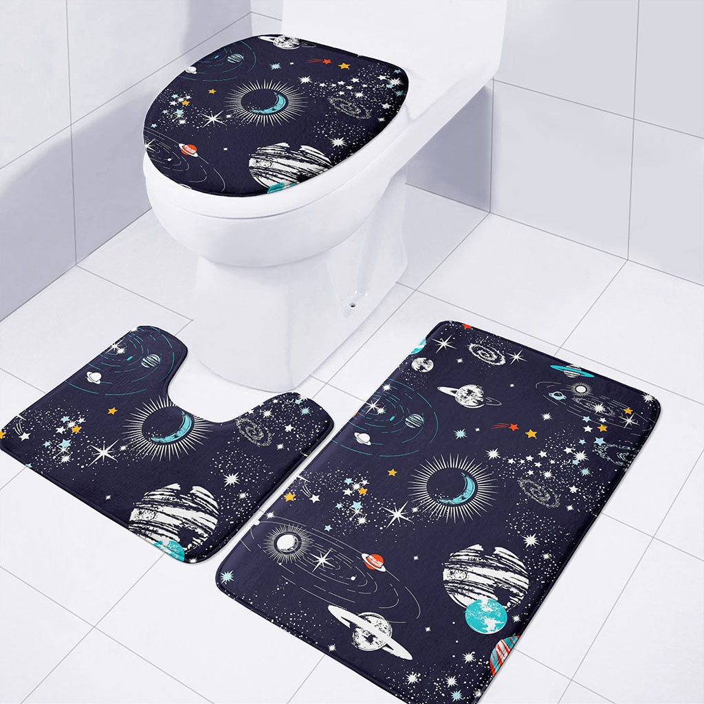 Universe Galaxy Outer Space Print 3 Piece Bath Mat Set