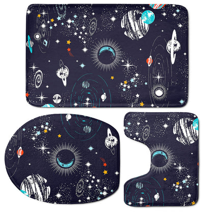 Universe Galaxy Outer Space Print 3 Piece Bath Mat Set