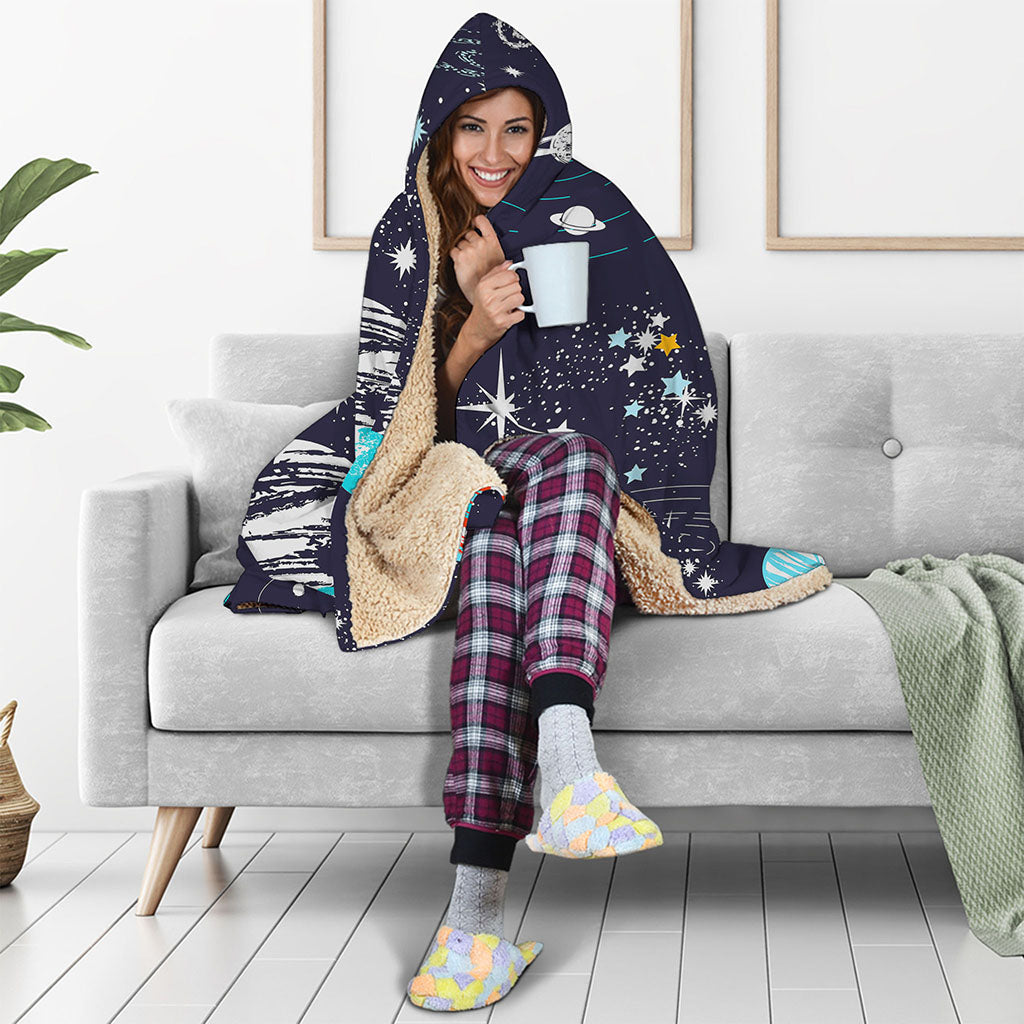 Universe Galaxy Outer Space Print Hooded Blanket