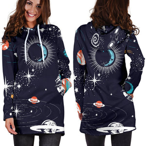 Universe Galaxy Outer Space Print Hoodie Dress GearFrost