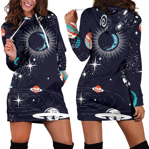 Universe Galaxy Outer Space Print Hoodie Dress GearFrost