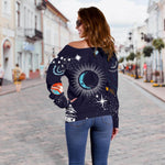 Universe Galaxy Outer Space Print Off Shoulder Sweatshirt GearFrost