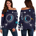 Universe Galaxy Outer Space Print Off The Shoulder Sweatshirt