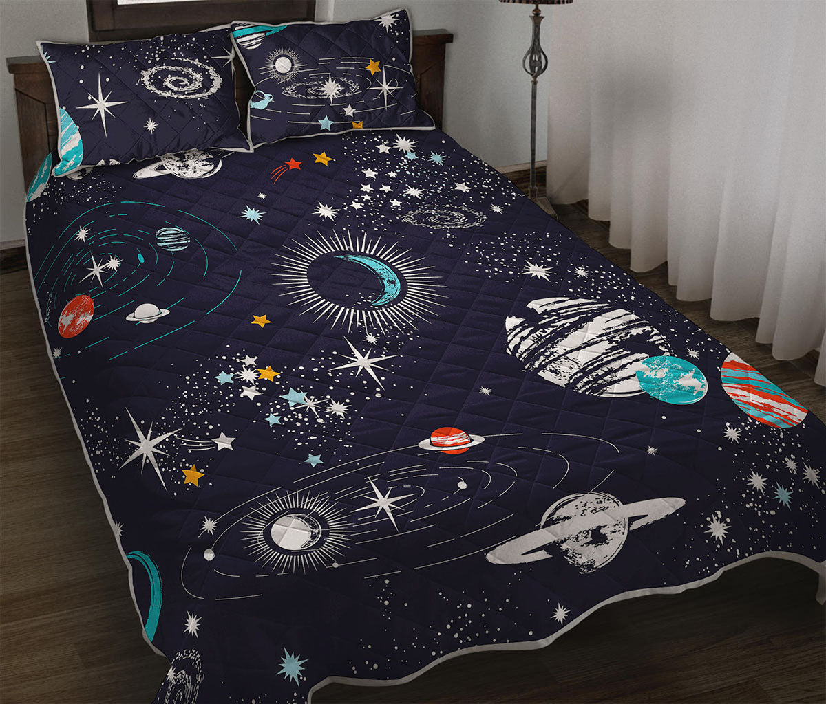 Universe Galaxy Outer Space Print Quilt Bed Set