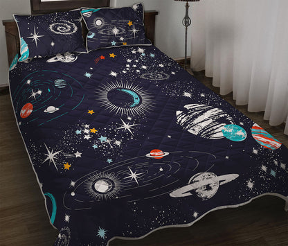 Universe Galaxy Outer Space Print Quilt Bed Set