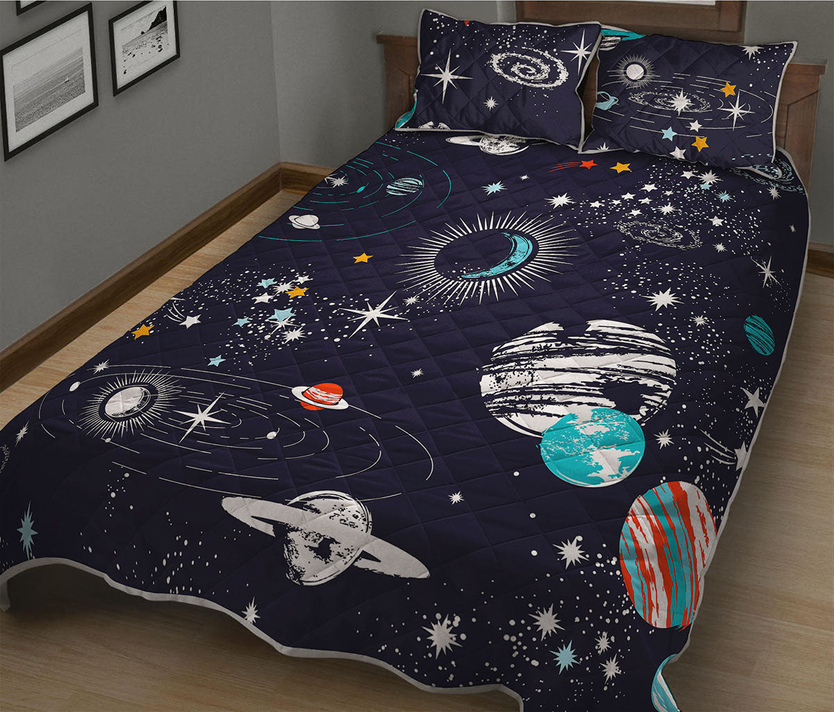 Universe Galaxy Outer Space Print Quilt Bed Set