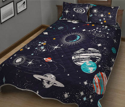 Universe Galaxy Outer Space Print Quilt Bed Set