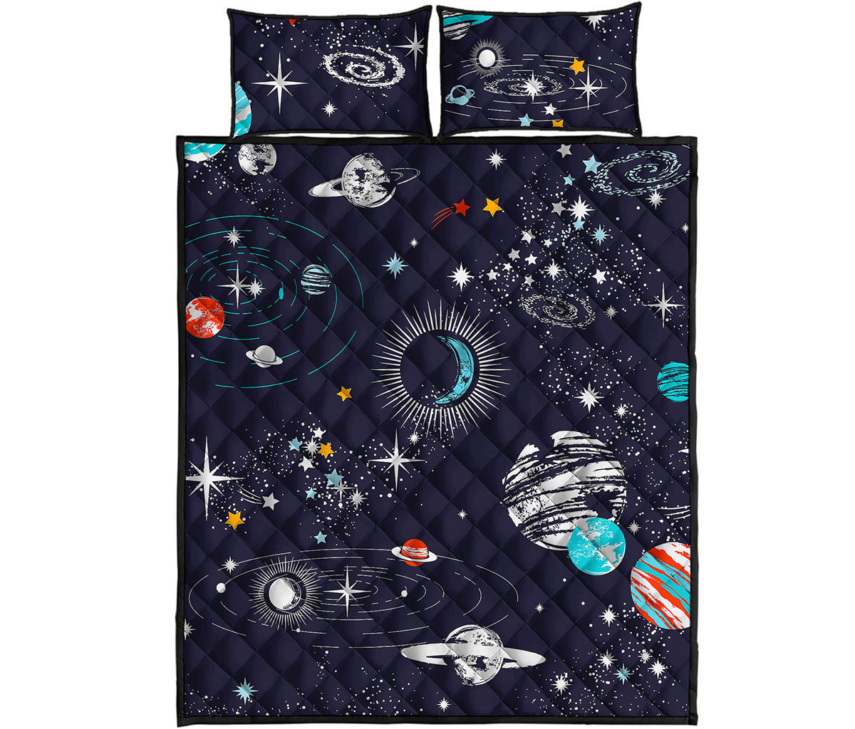 Universe Galaxy Outer Space Print Quilt Bed Set