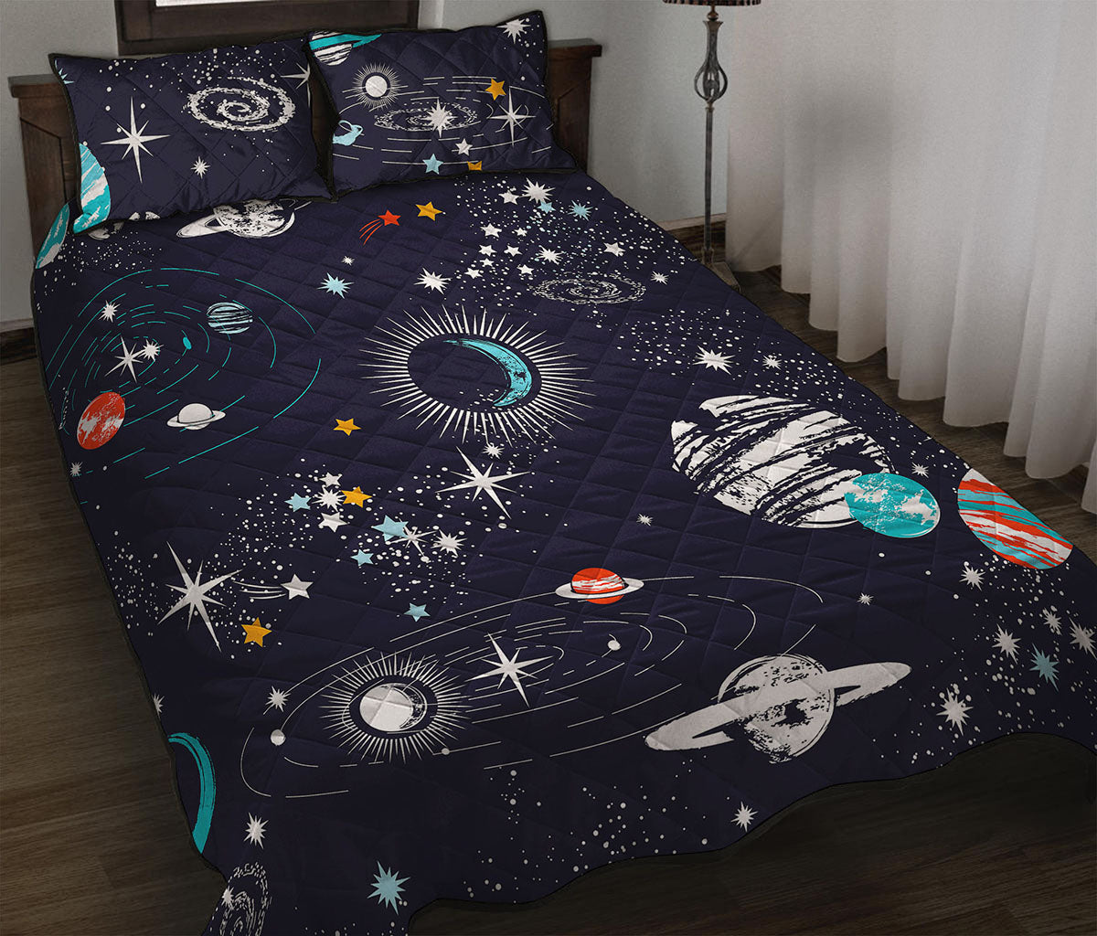 Universe Galaxy Outer Space Print Quilt Bed Set