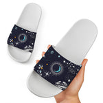 Universe Galaxy Outer Space Print White Slide Sandals